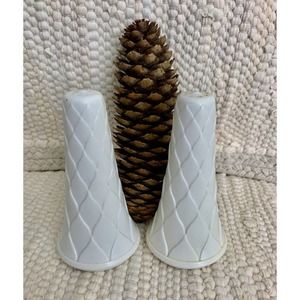 Vintage melamine white textured salt and pepper shakers